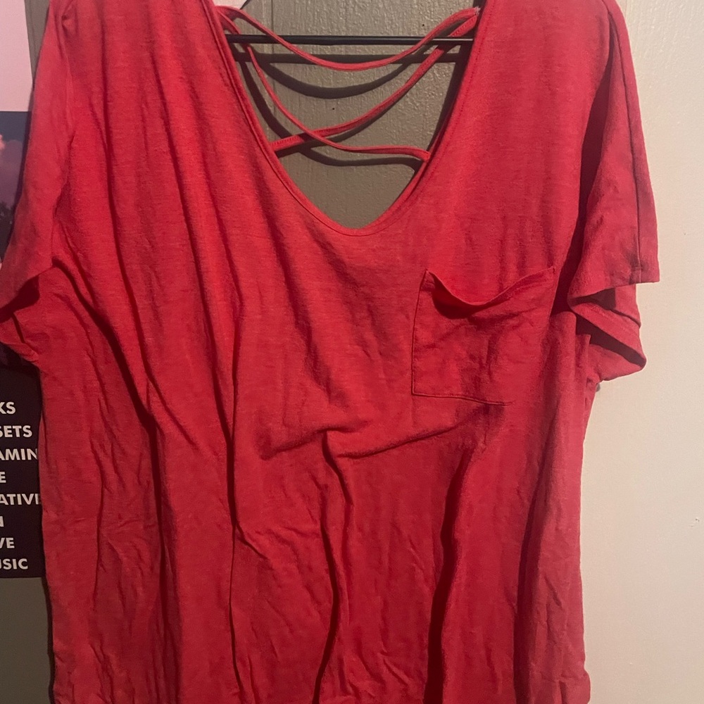 Faded Glory Red Short Sleeve Tee with Crisscross Back